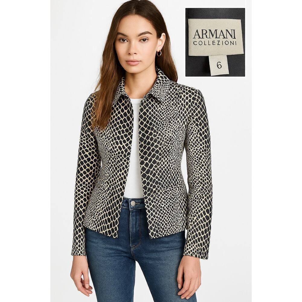 Armani Collezioni Black White Snakeskin Print Blazer Jacket Size 6